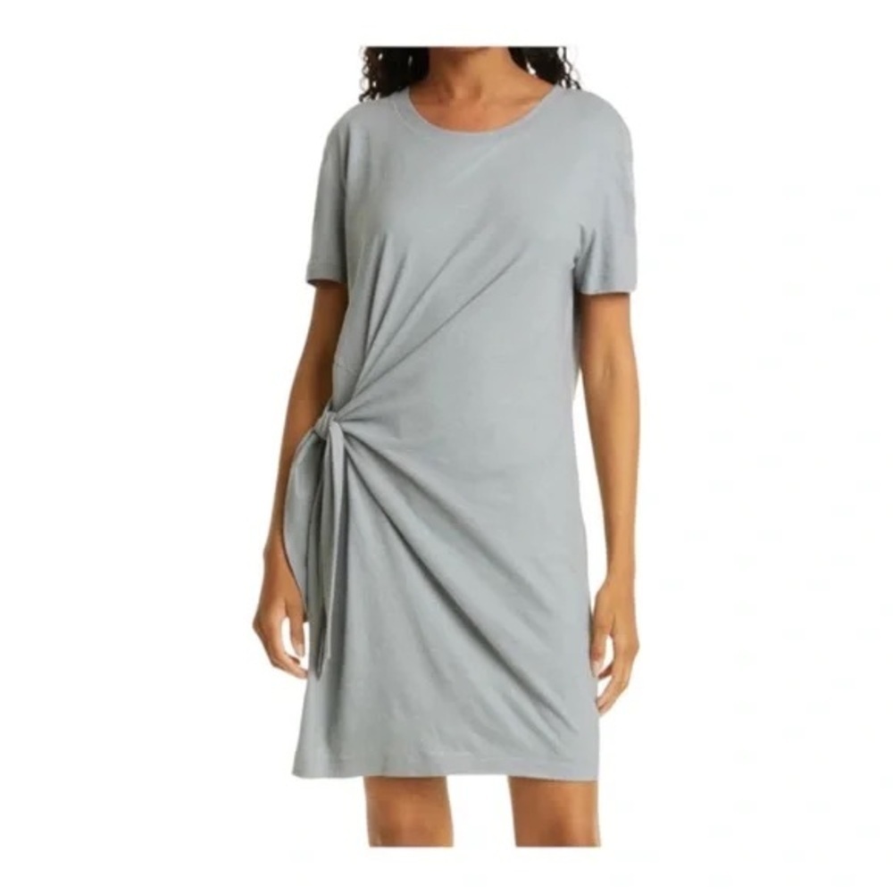 Vince Side Tie Cotton‎ Knit Dress in Sea Stone XS